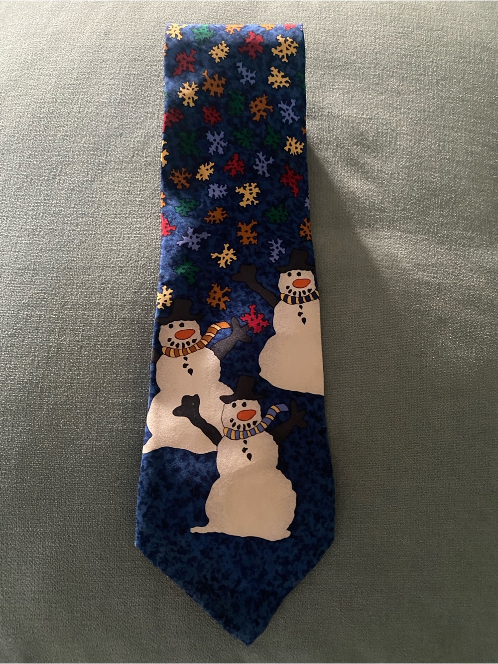 Vintage Save The Children Silk Tie Blue Snowman Frosty Katie Age 9 Made In USA